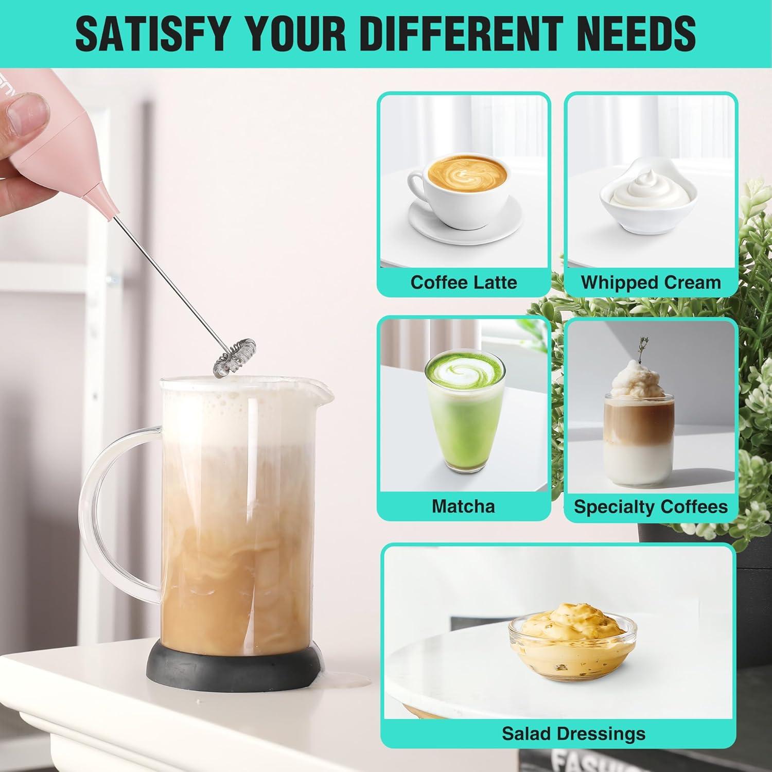 Espumador de Leche Eléctrico HAUSHOF Rosa con Soporte USB-C