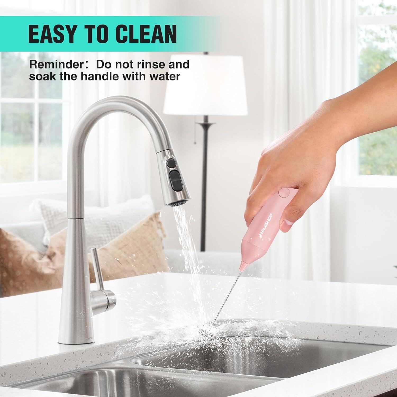 Espumador de Leche Eléctrico HAUSHOF Rosa con Soporte USB-C