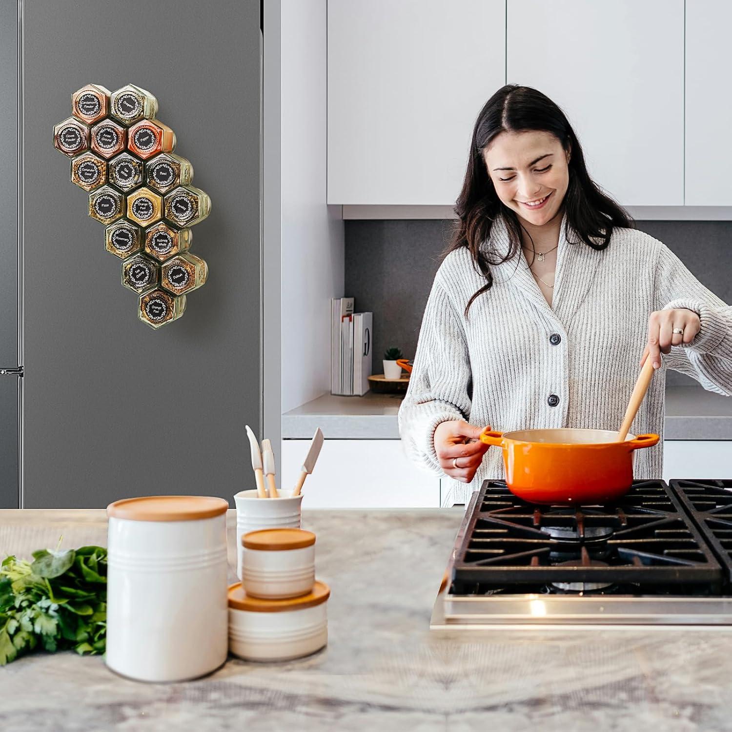 Tarros de Especias de Vidrio Hexagonales Art Secret 16 Unidades 85 ml