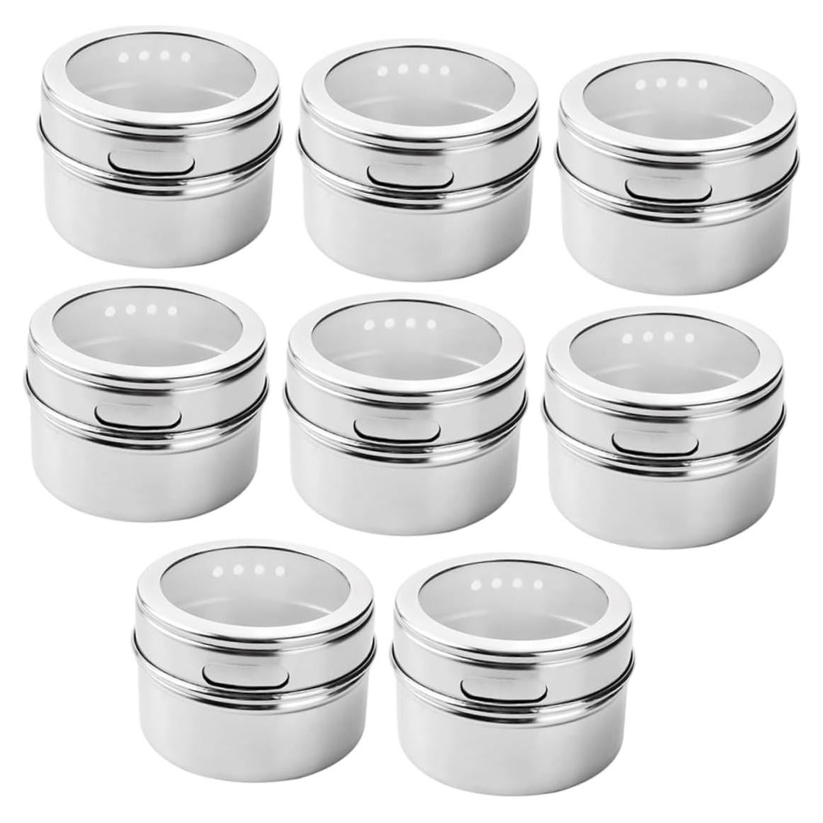 8 Latas de Especias Magnéticas Acero Inoxidable HOMOBABE 6.3cm