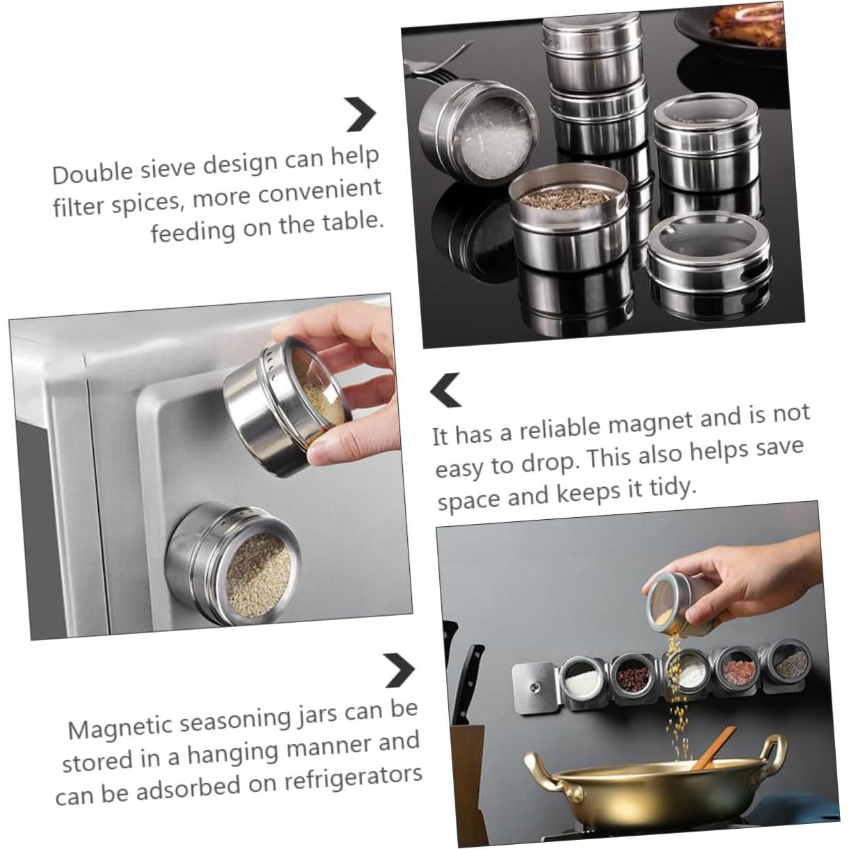 8 Latas de Especias Magnéticas Acero Inoxidable HOMOBABE 6.3cm