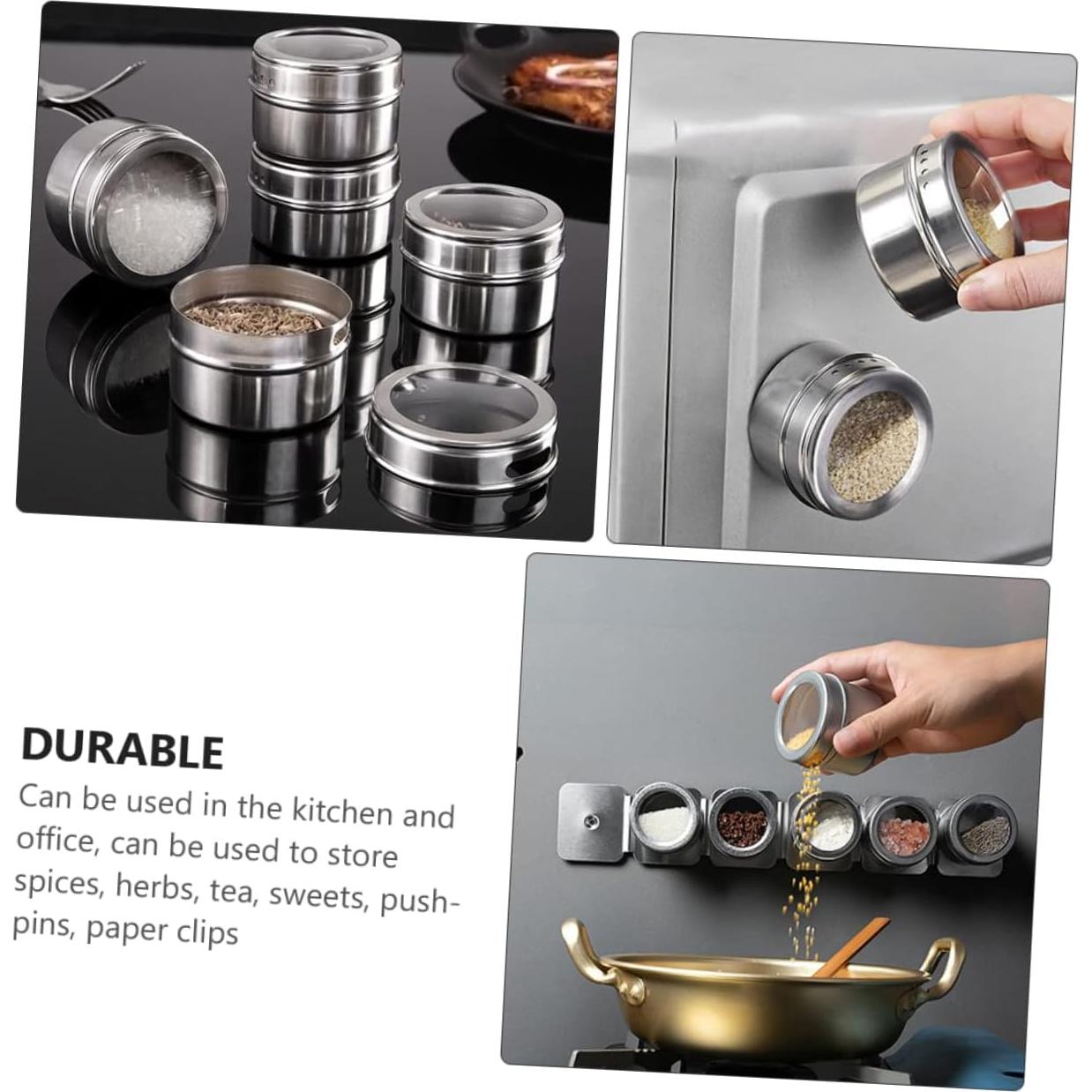 8 Latas de Especias Magnéticas Acero Inoxidable HOMOBABE 6.3cm