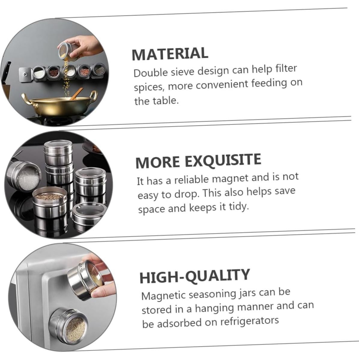 8 Latas de Especias Magnéticas Acero Inoxidable HOMOBABE 6.3cm