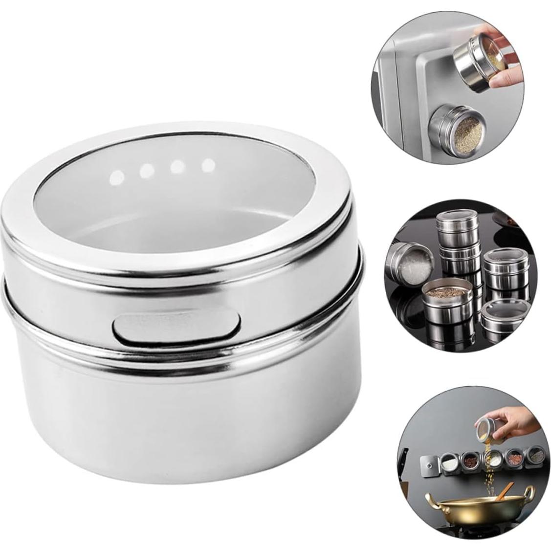 8 Latas de Especias Magnéticas Acero Inoxidable HOMOBABE 6.3cm