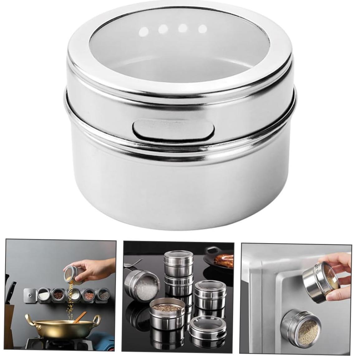 8 Latas de Especias Magnéticas Acero Inoxidable HOMOBABE 6.3cm