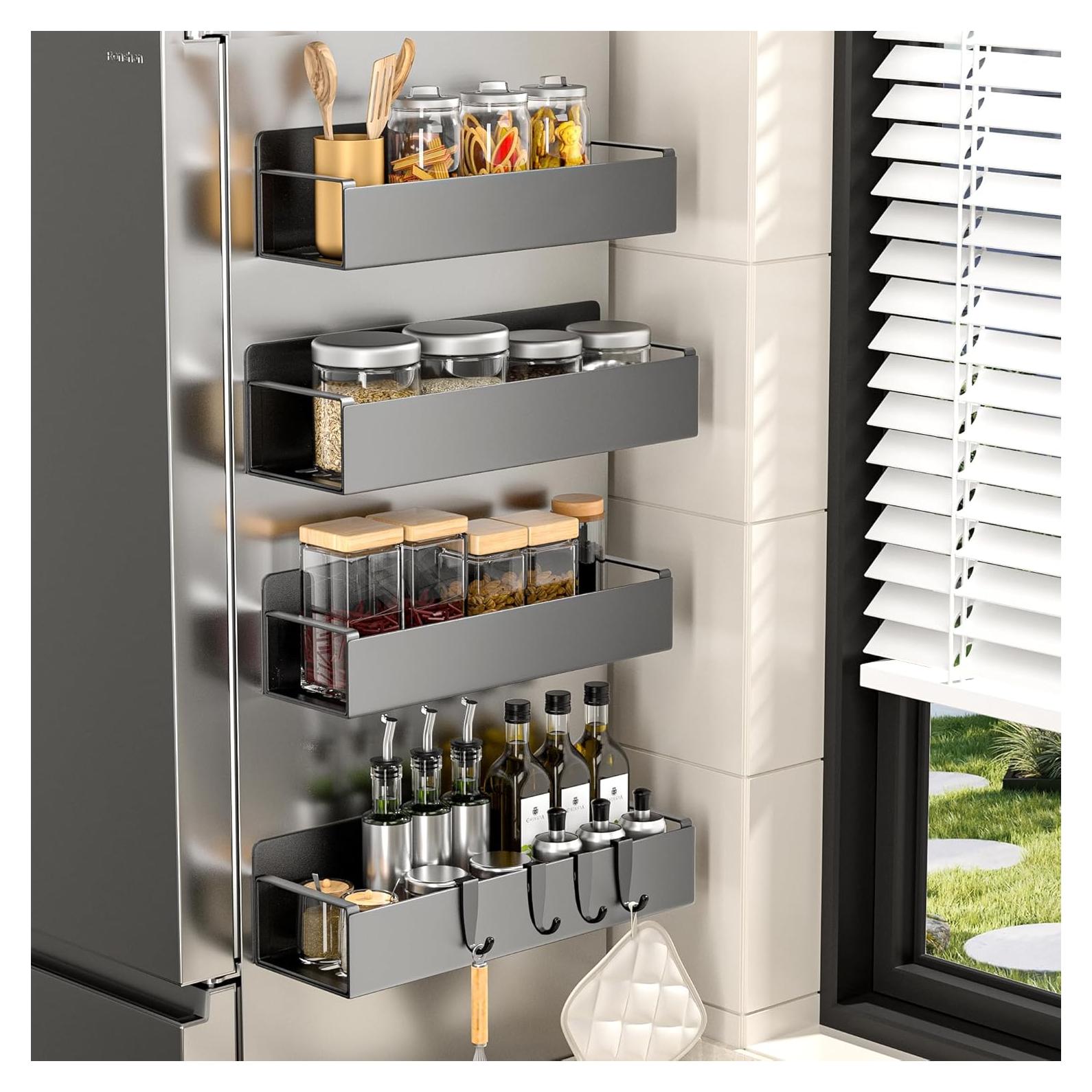 Estantes Magnéticos para Especias KiKiRico - Paquete de 4, Negro