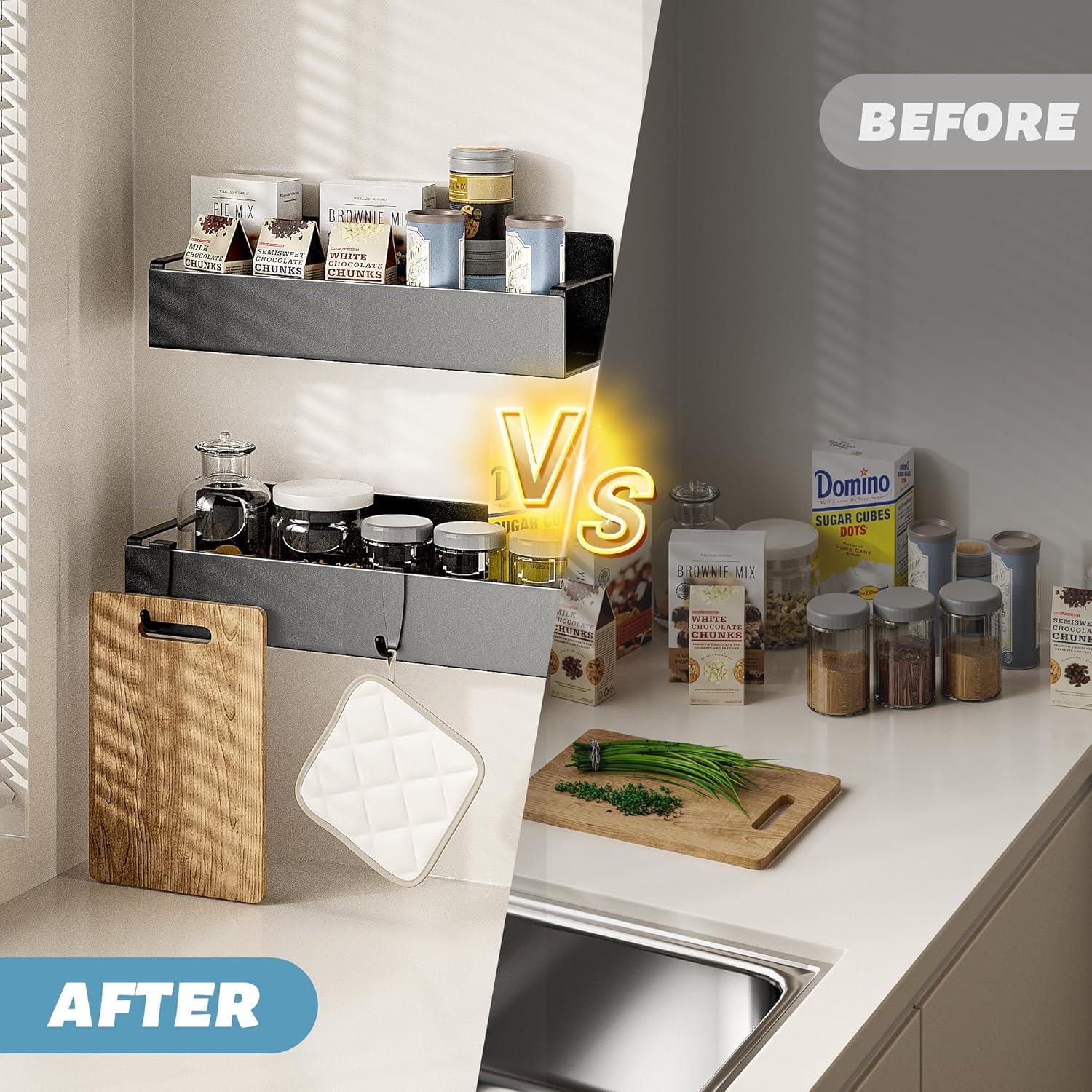 Estantes Magnéticos para Especias KiKiRico - Paquete de 4, Negro