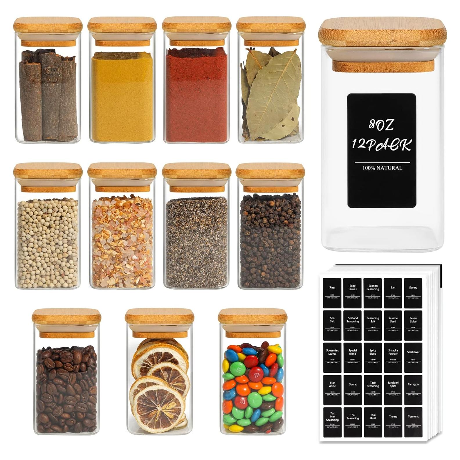 Tarros de Especias de Vidrio ComSaf 12 Pcs 250ml Herméticos