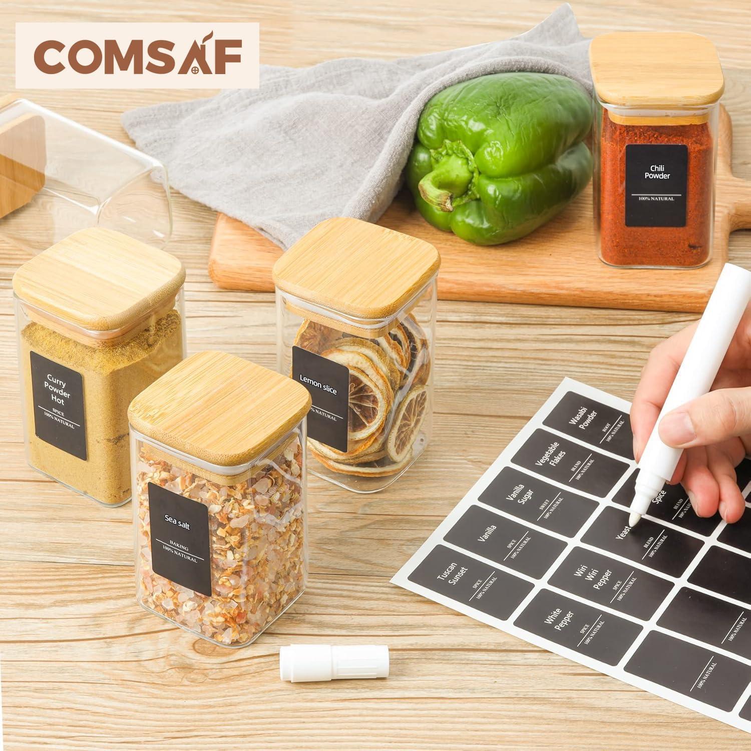 Tarros de Especias de Vidrio ComSaf 12 Pcs 250ml Herméticos