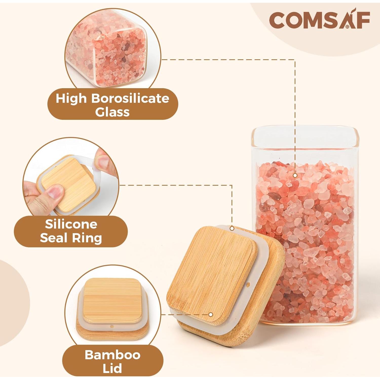 Tarros de Especias de Vidrio ComSaf 12 Pcs 250ml Herméticos