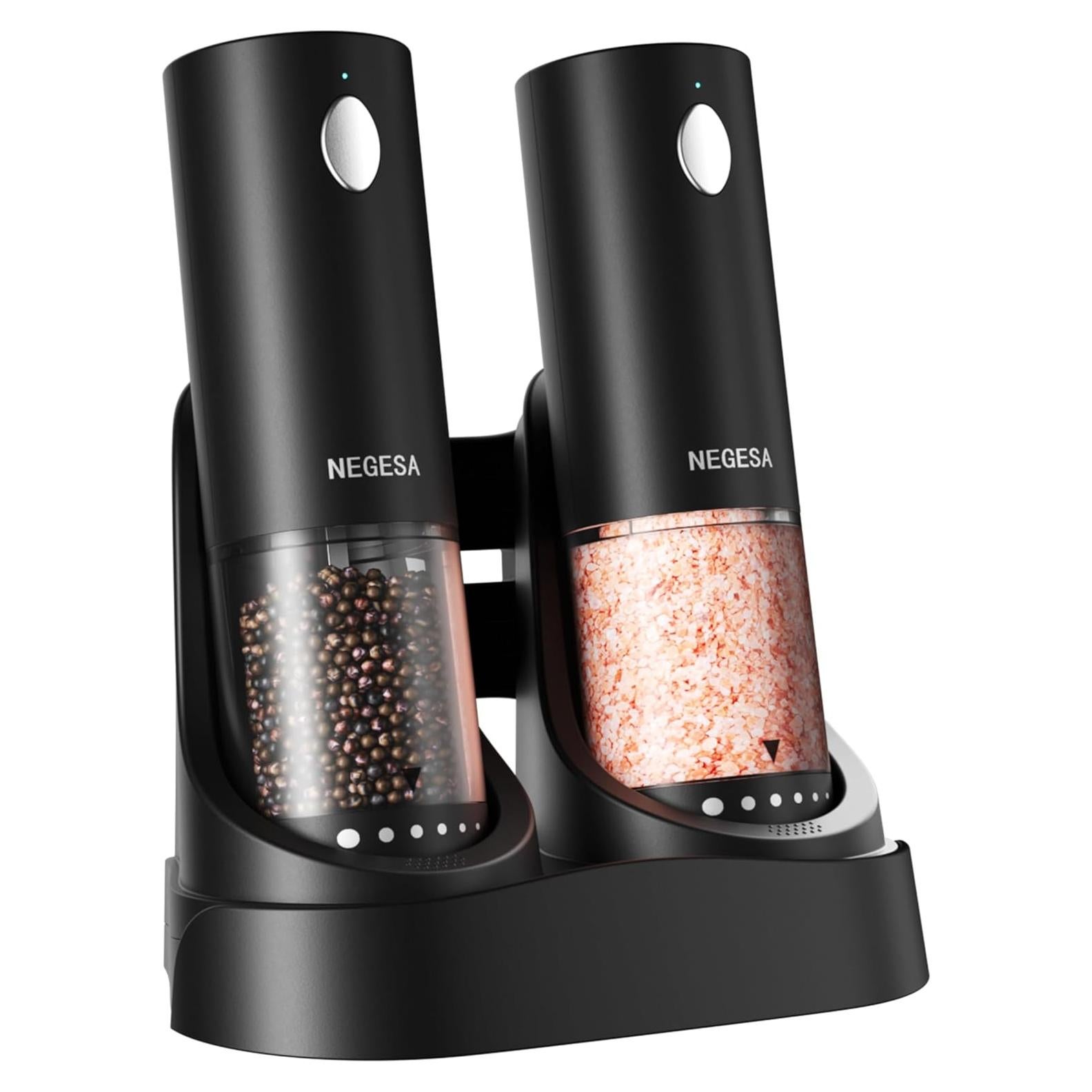 Juego de Molinillos Eléctricos de Sal y Pimienta NEGESA Negro