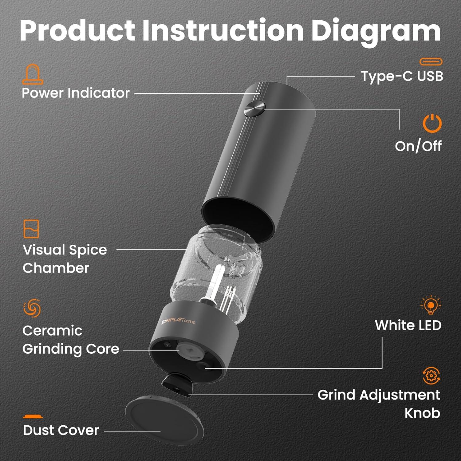 Juego de Molinillos Eléctricos de Sal y Pimienta SIMPLETASTE