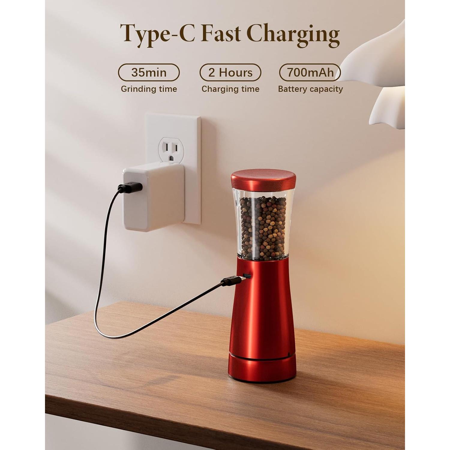 Molinillo Eléctrico de Sal y Pimienta WONMAKE Rojo 400g