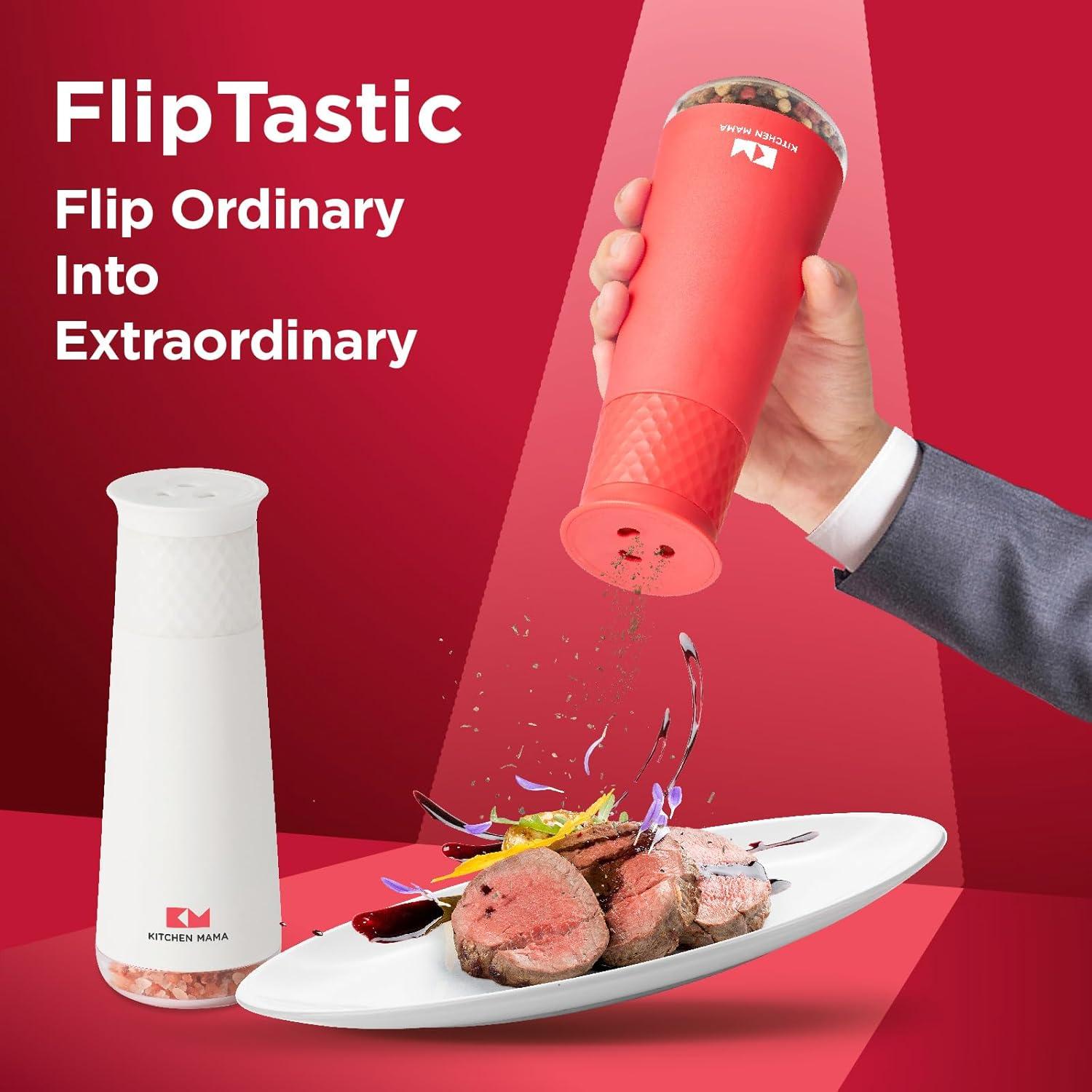 Juego de Molinillos de Sal y Pimienta Kitchen Mama - Recargables, Ajustables, 360°