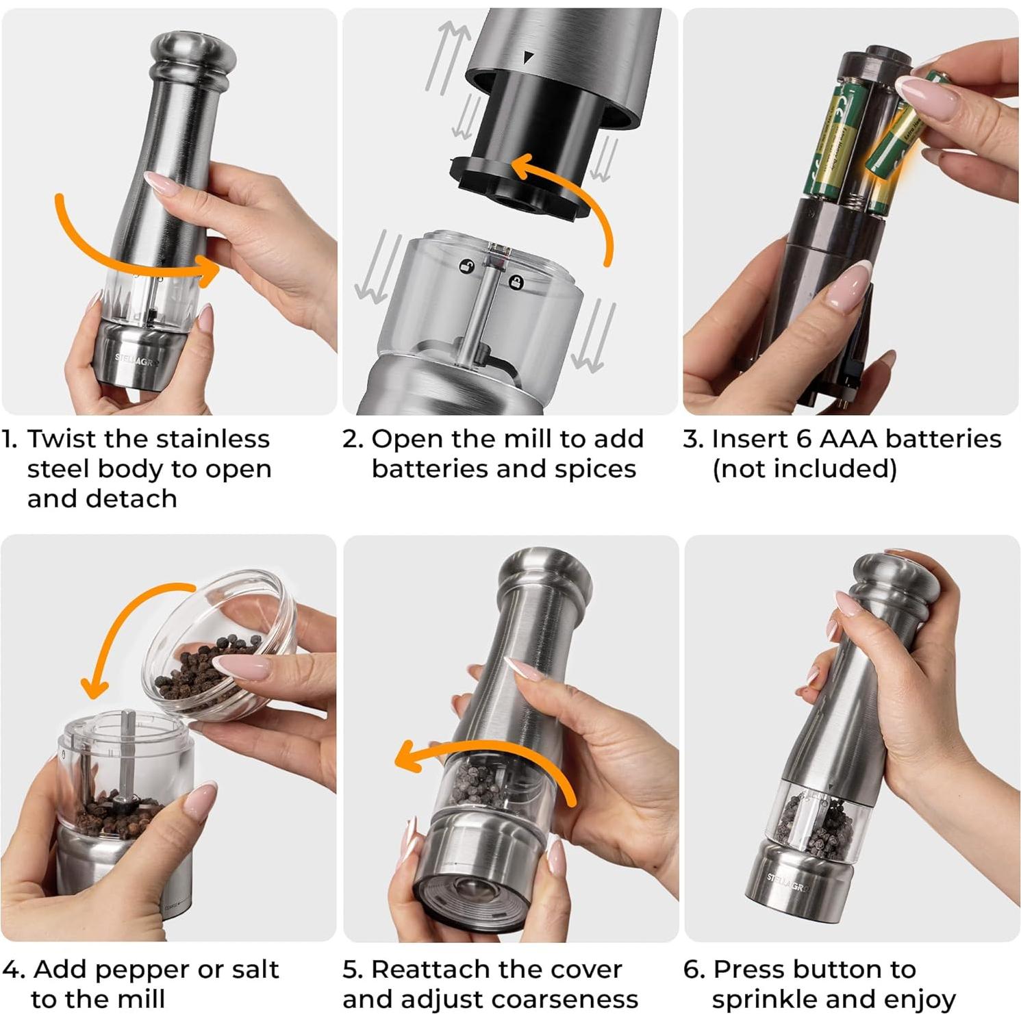 Juego de Molinillos Eléctricos de Sal y Pimienta Stellagro 35g
