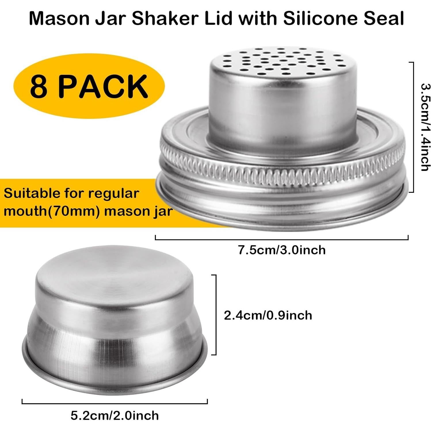 Paquete de 8 tapas de acero inoxidable 74 mm con sello de silicona