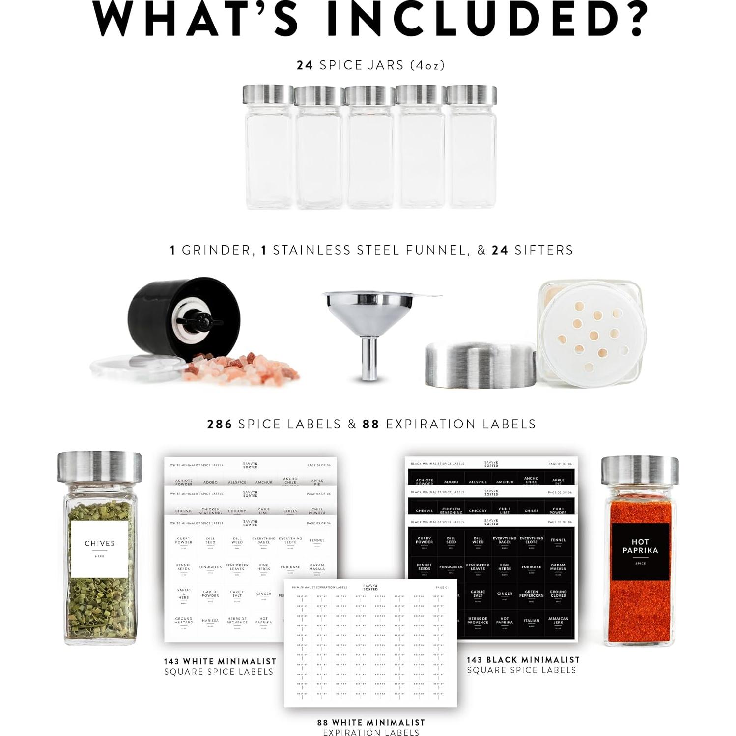 Juego de 24 Tarros de Especias de Vidrio SAVVY & SORTED 4oz