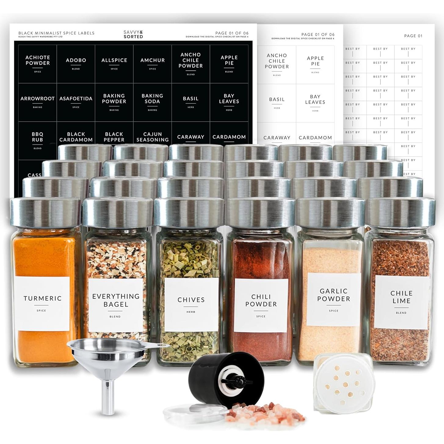 Juego de 24 Tarros de Especias de Vidrio SAVVY & SORTED 4oz