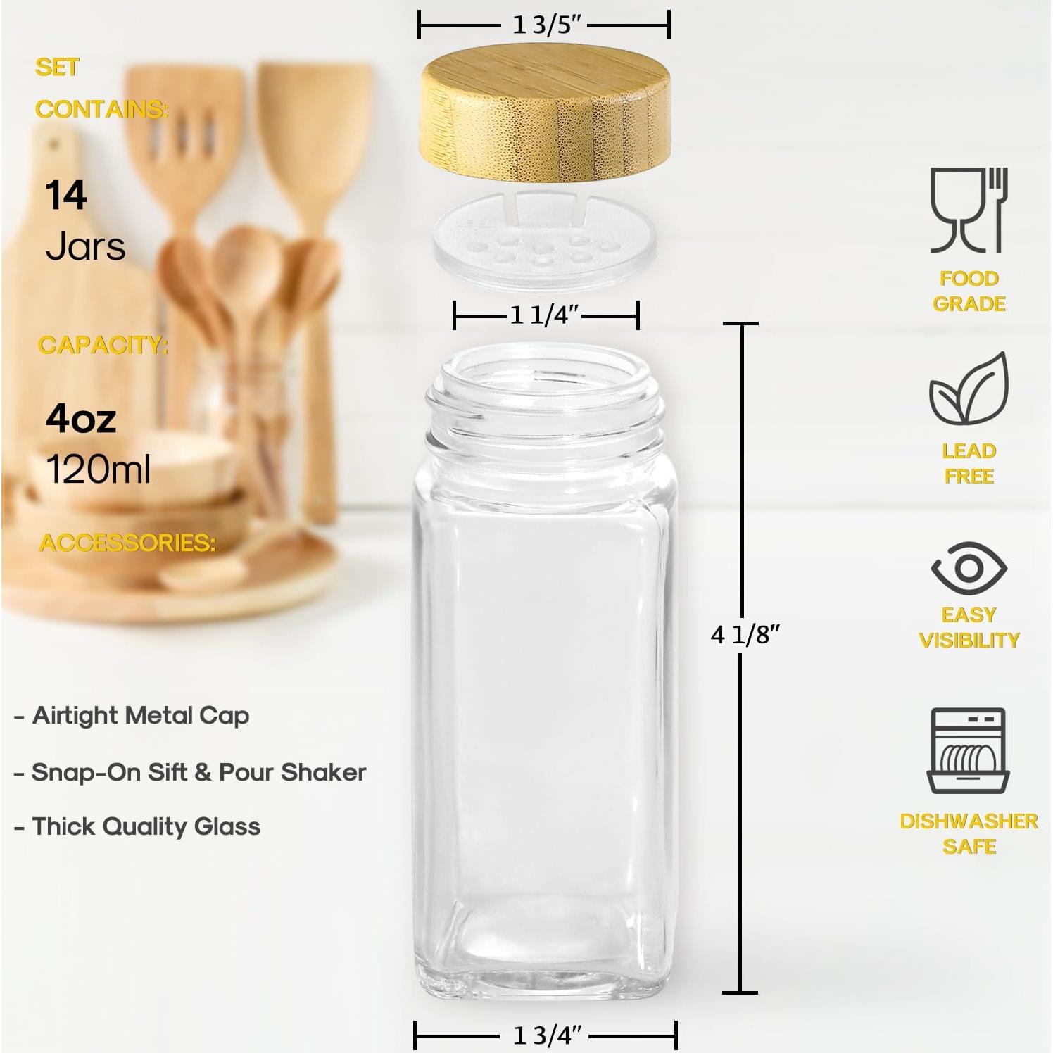 Juego de 14 Tarros de Especias AOZITA 4oz con Etiquetas