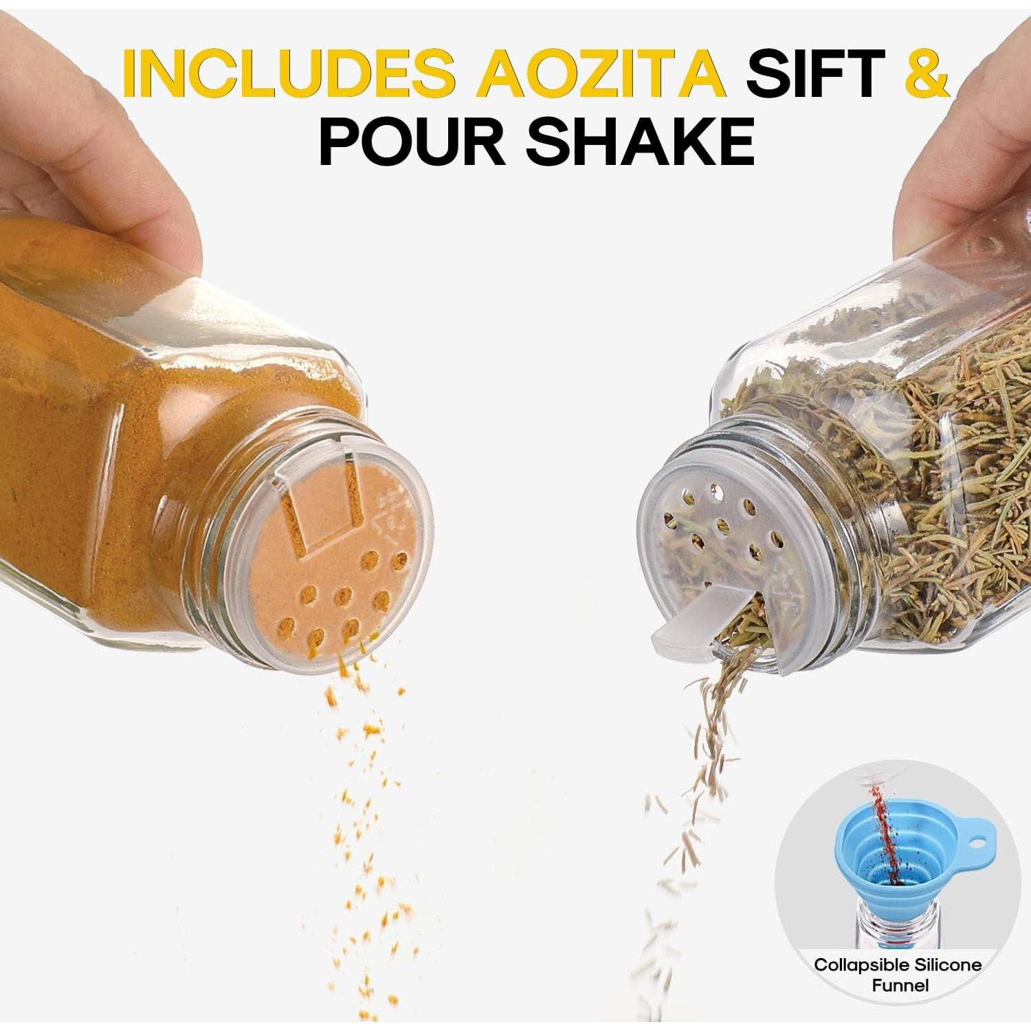 Juego de 14 Tarros de Especias AOZITA 4oz con Etiquetas