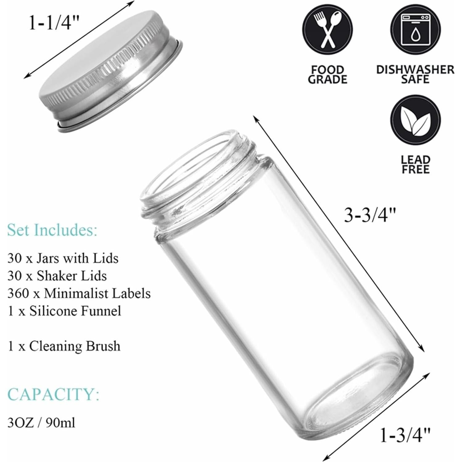 Juego de 30 Tarros de Especias Tebery de Vidrio 88.7 ml