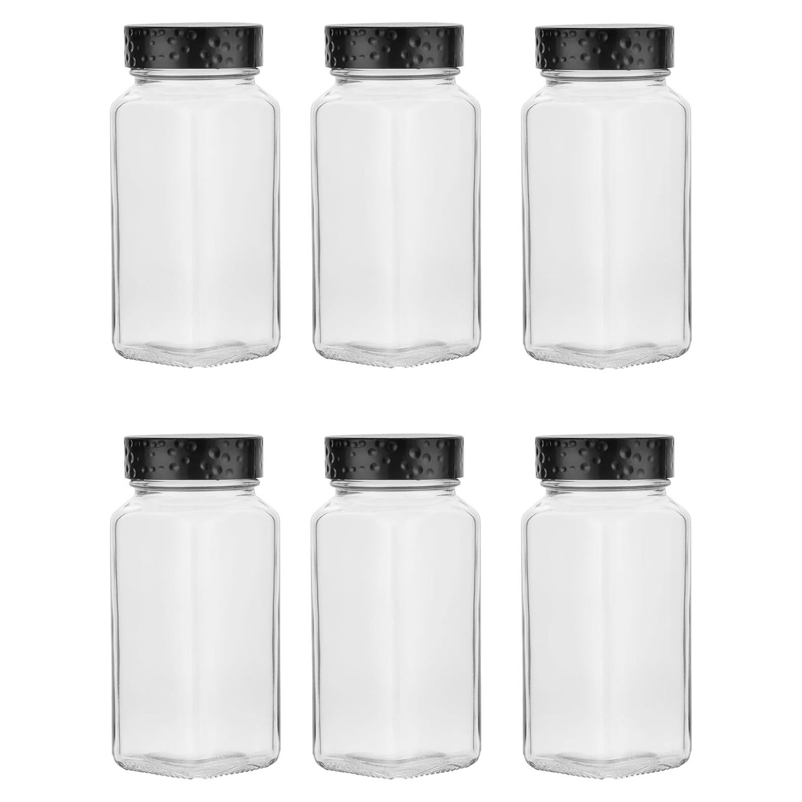 6 Tarros de Especias de Vidrio 118ml con Tapas Negras Herméticas