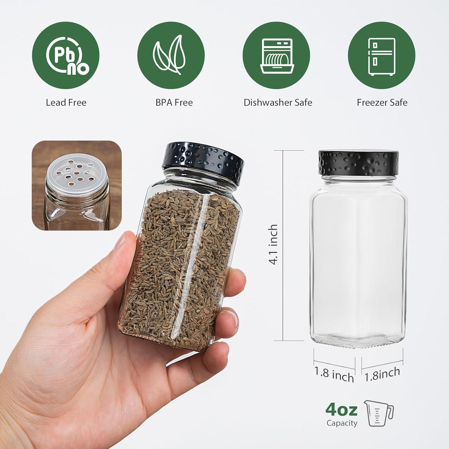 6 Tarros de Especias de Vidrio 118ml con Tapas Negras Herméticas