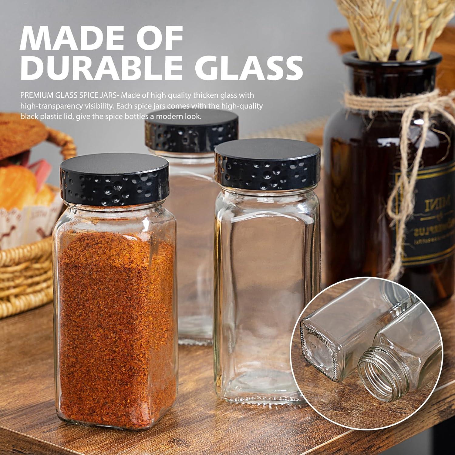 6 Tarros de Especias de Vidrio 118ml con Tapas Negras Herméticas