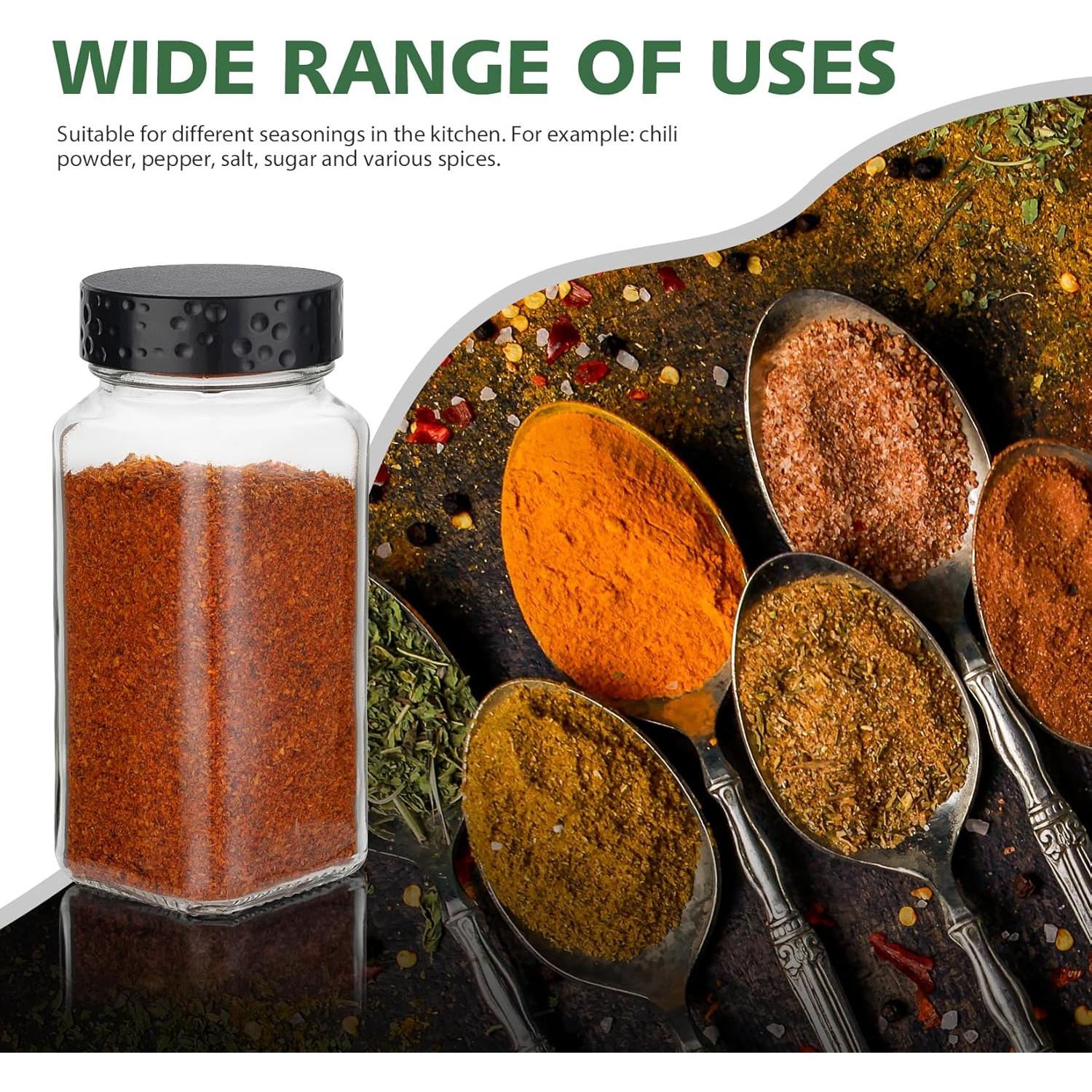 6 Tarros de Especias de Vidrio 118ml con Tapas Negras Herméticas