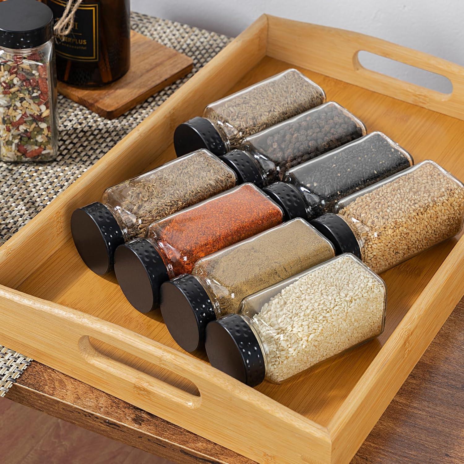 6 Tarros de Especias de Vidrio 118ml con Tapas Negras Herméticas