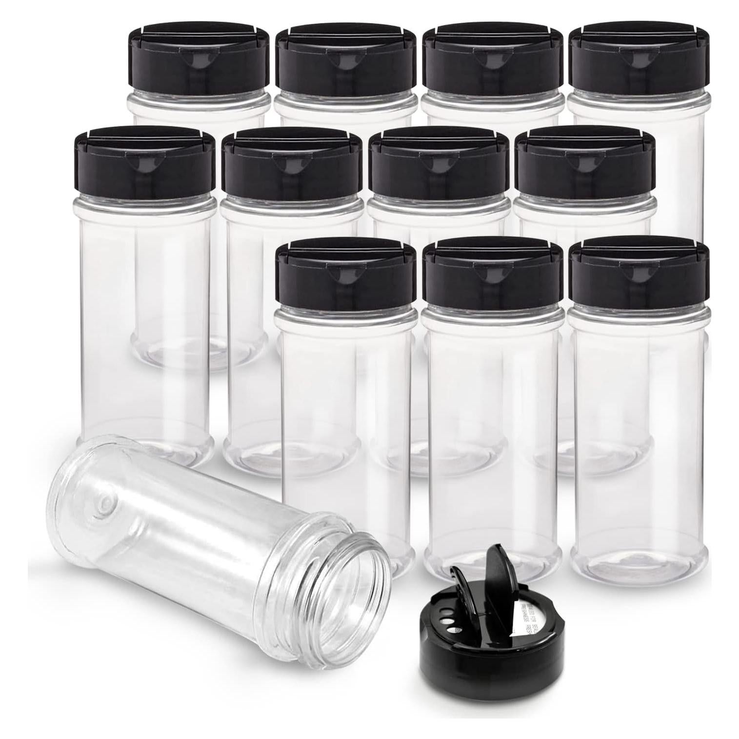 RoyalHouse 12 Tarros de Especias Plástico 160ml con Tapa Negra