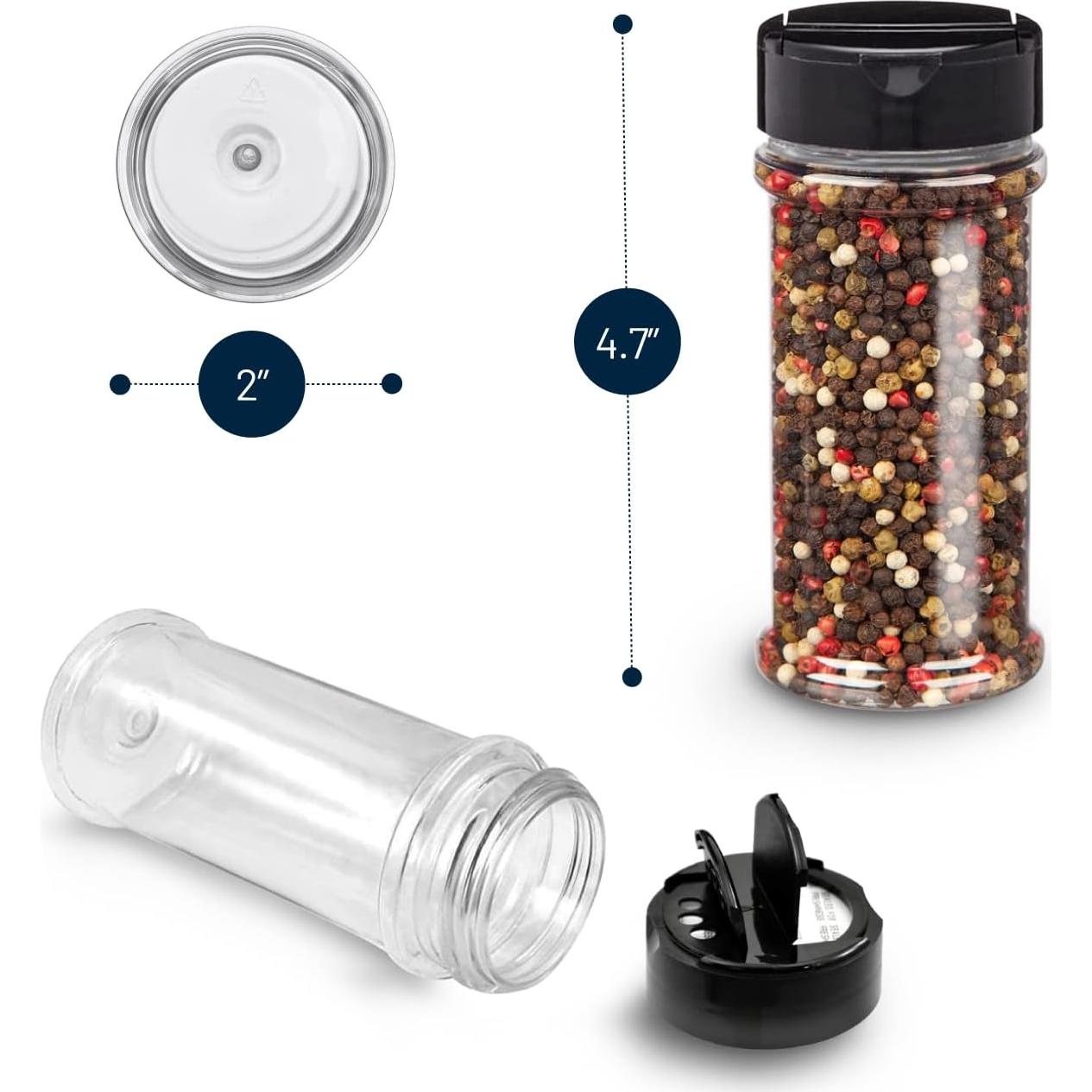 RoyalHouse 12 Tarros de Especias Plástico 160ml con Tapa Negra