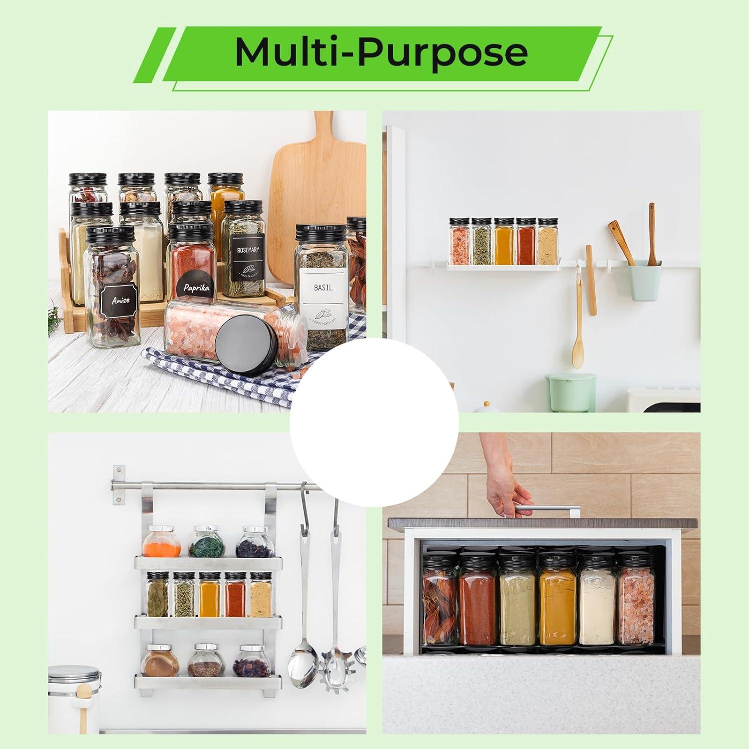 CycleMore 36 Tarros de Especias de Vidrio 4oz con Tapas Negras