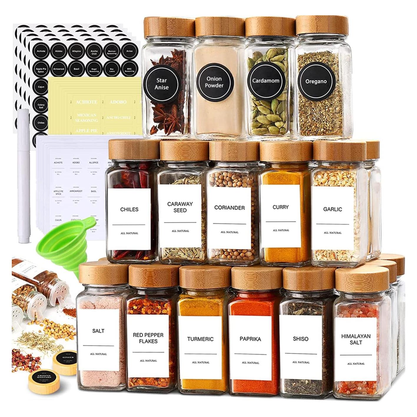 Juego de 24 Tarros de Especias de Vidrio Le'raze con Tapas de Bambú