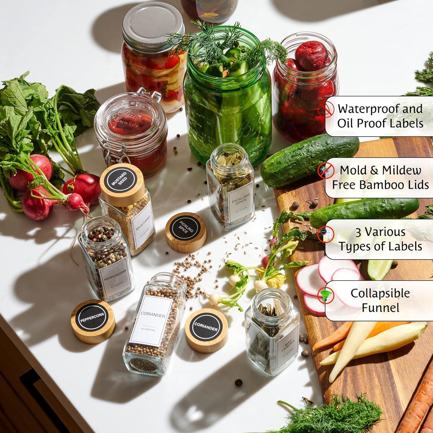 Juego de 24 Tarros de Especias de Vidrio Le'raze con Tapas de Bambú