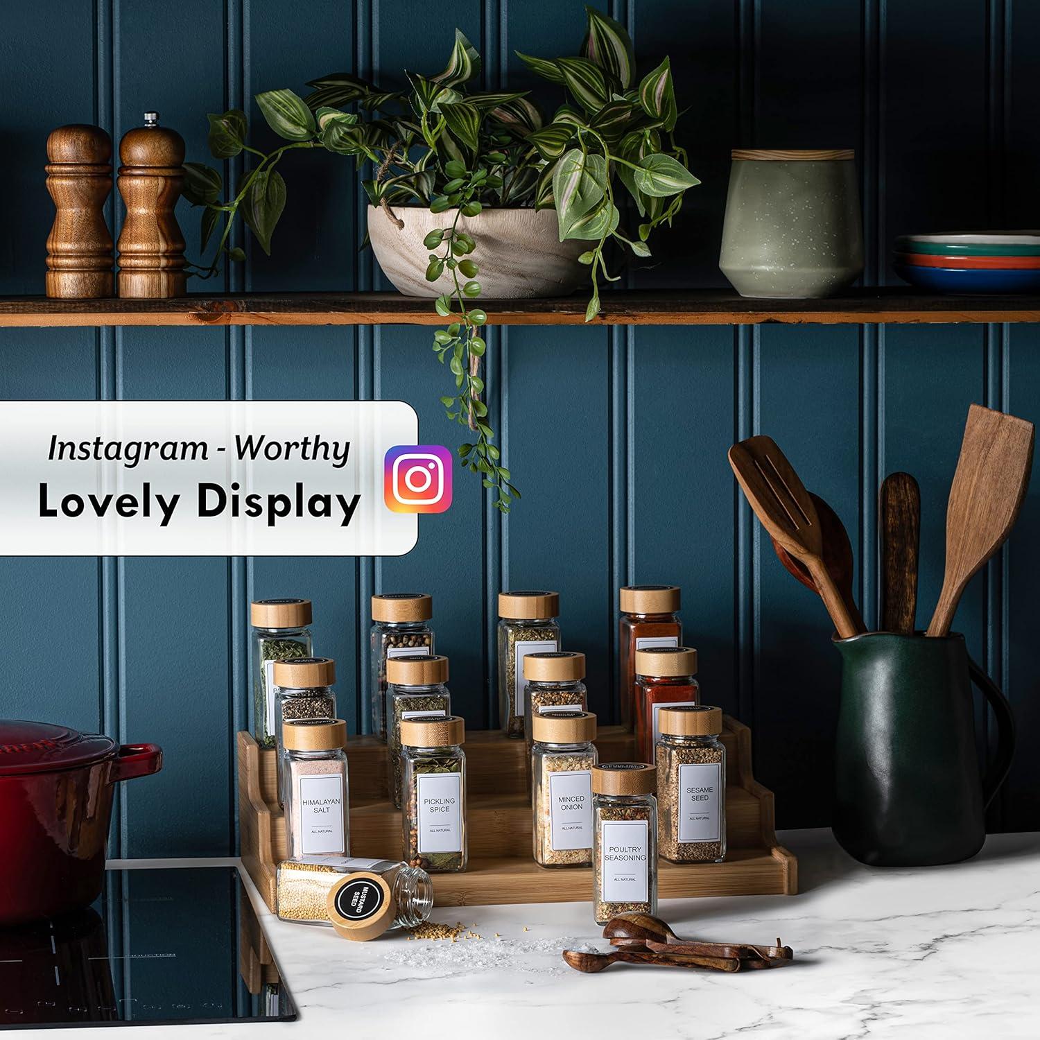 Juego de 24 Tarros de Especias de Vidrio Le'raze con Tapas de Bambú