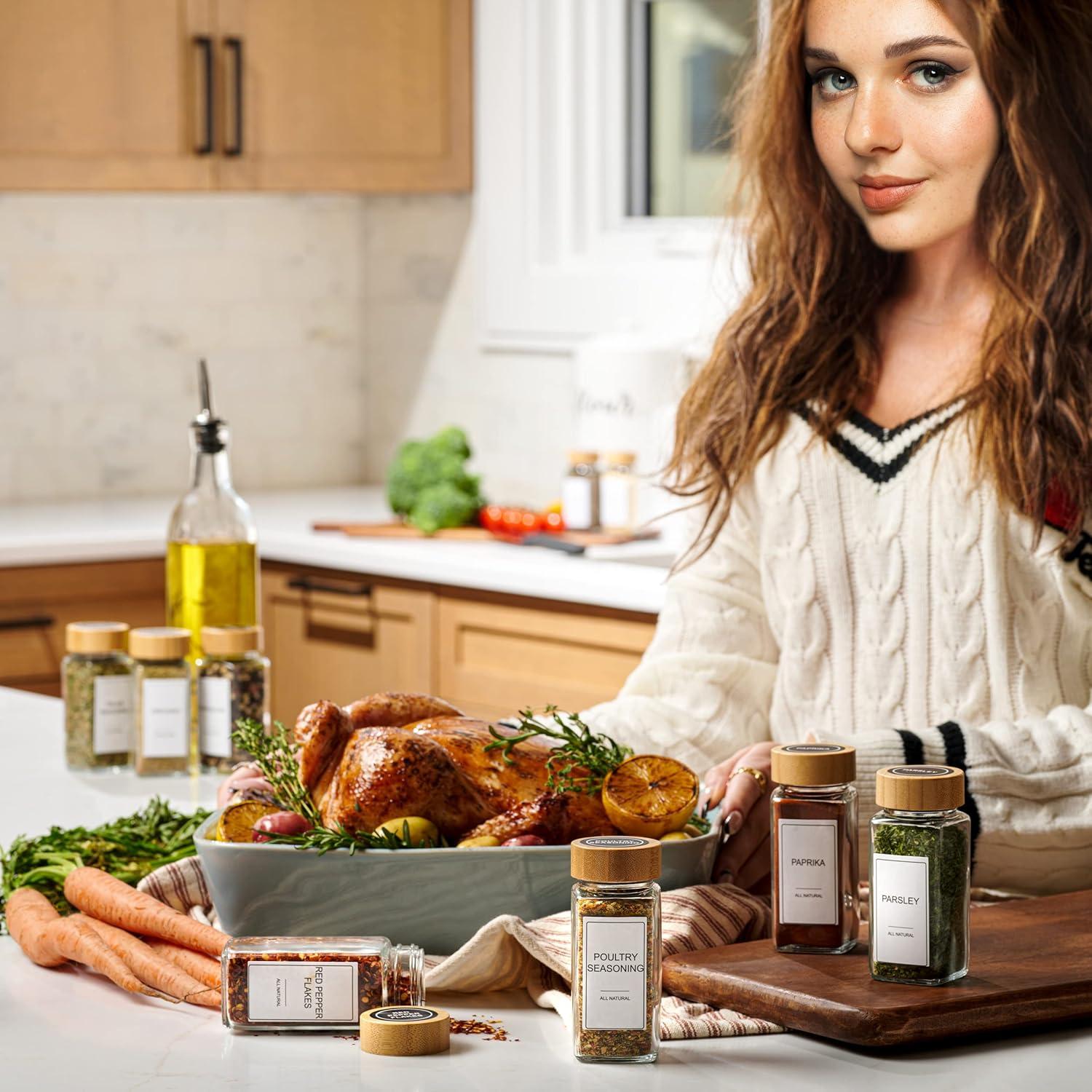 Juego de 24 Tarros de Especias de Vidrio Le'raze con Tapas de Bambú