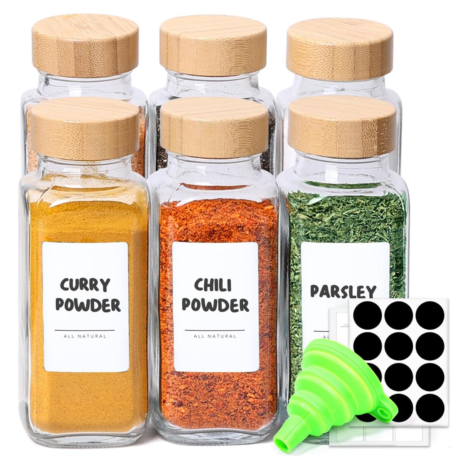 Tarros de Especias de Vidrio ComSaf 6Pcs 226.8g con Tapa de Bambú