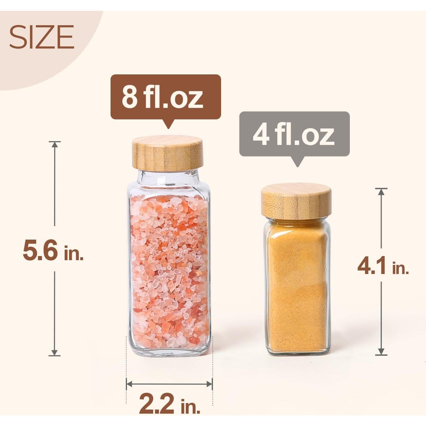 Tarros de Especias de Vidrio ComSaf 6Pcs 226.8g con Tapa de Bambú