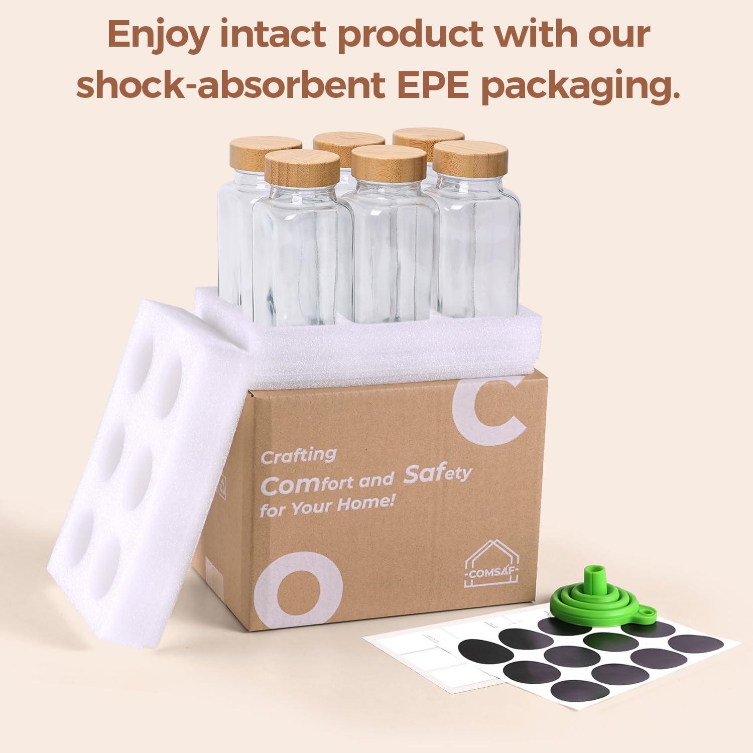 Tarros de Especias de Vidrio ComSaf 6Pcs 226.8g con Tapa de Bambú