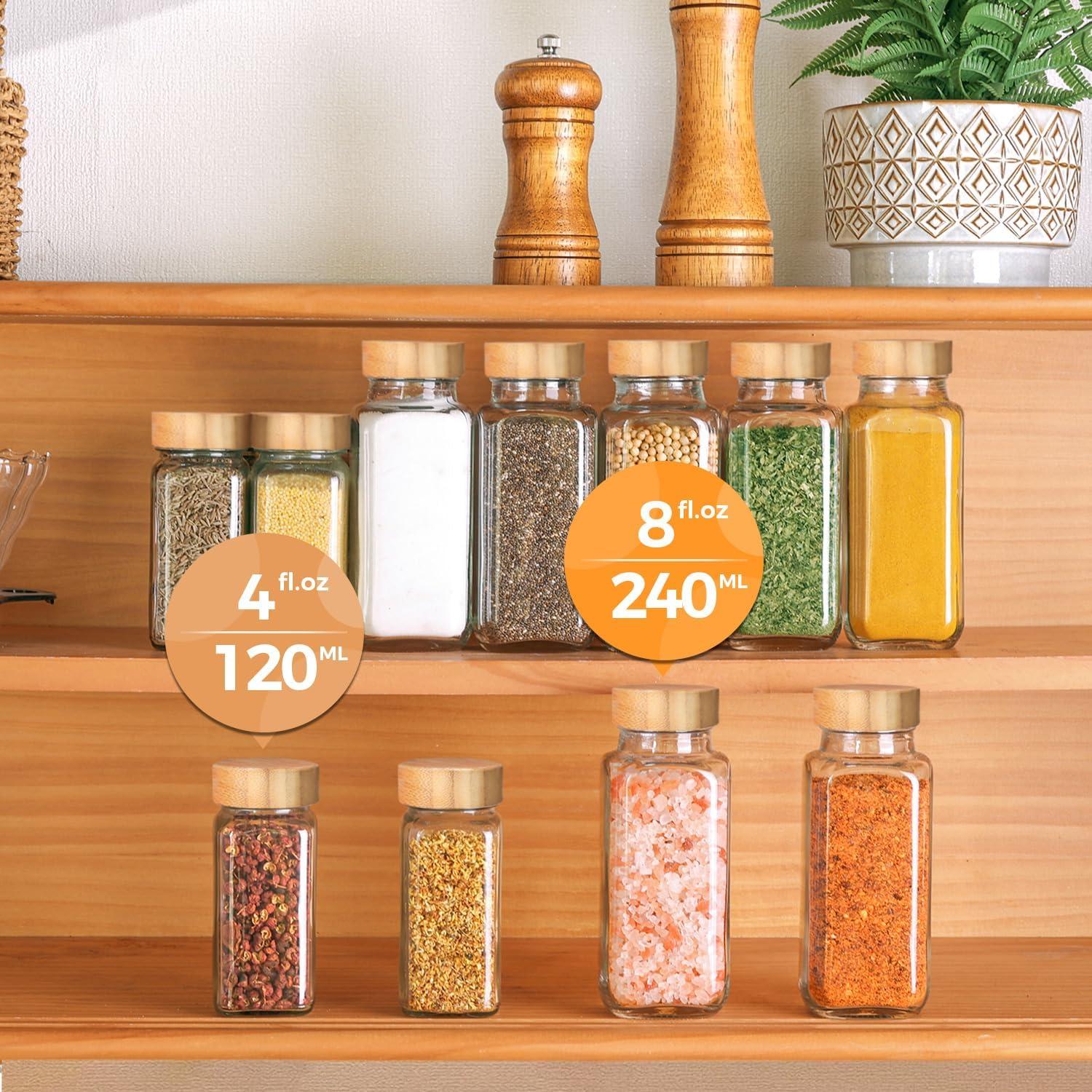 Tarros de Especias de Vidrio ComSaf 6Pcs 226.8g con Tapa de Bambú