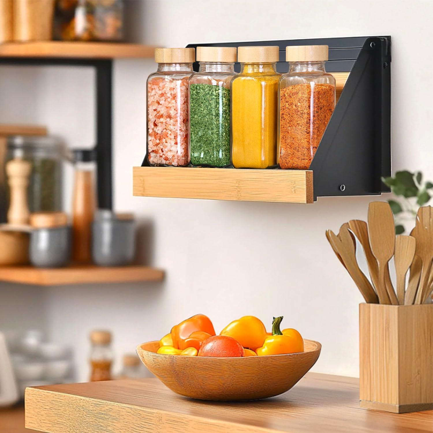 Tarros de Especias de Vidrio ComSaf 6Pcs 226.8g con Tapa de Bambú