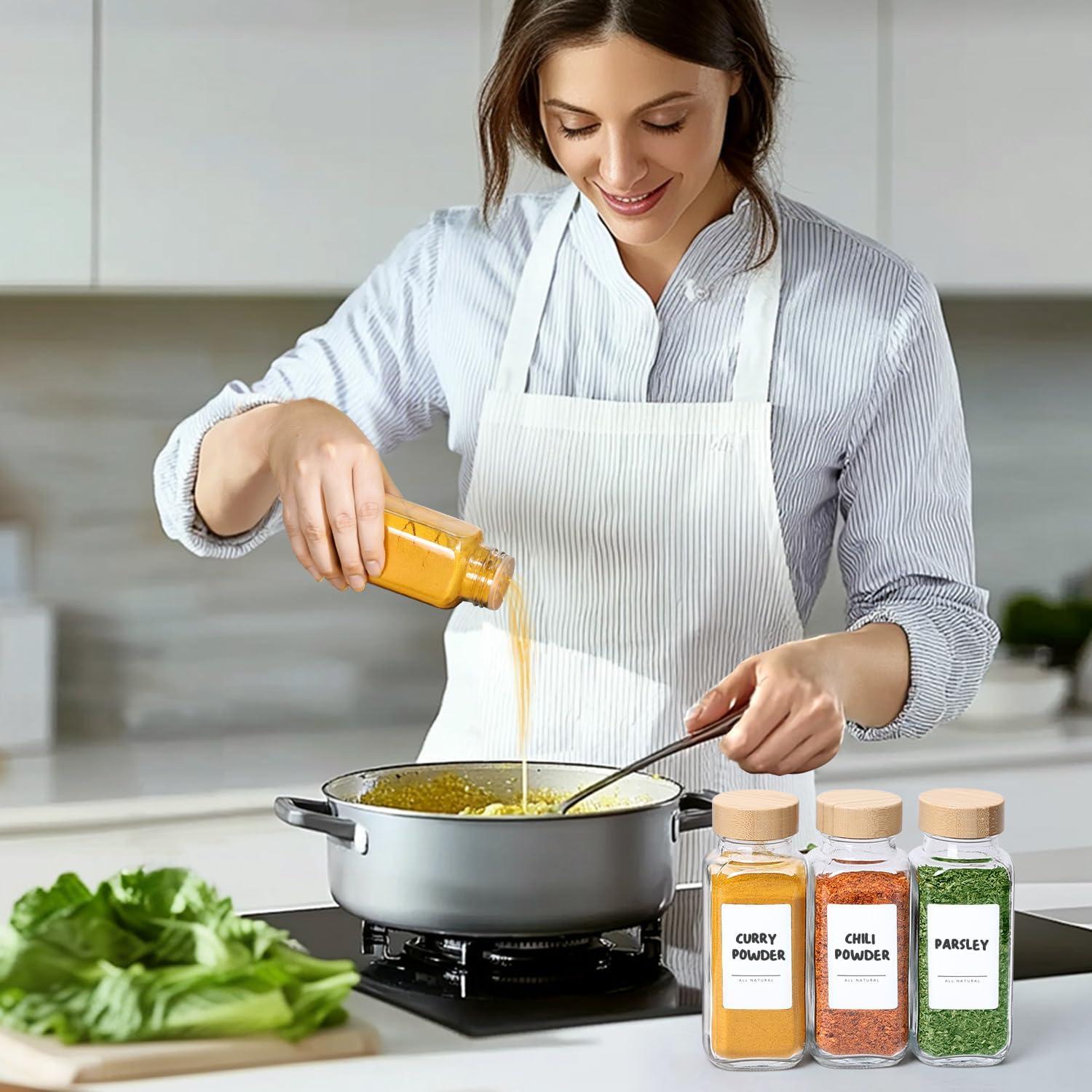 Tarros de Especias de Vidrio ComSaf 6Pcs 226.8g con Tapa de Bambú