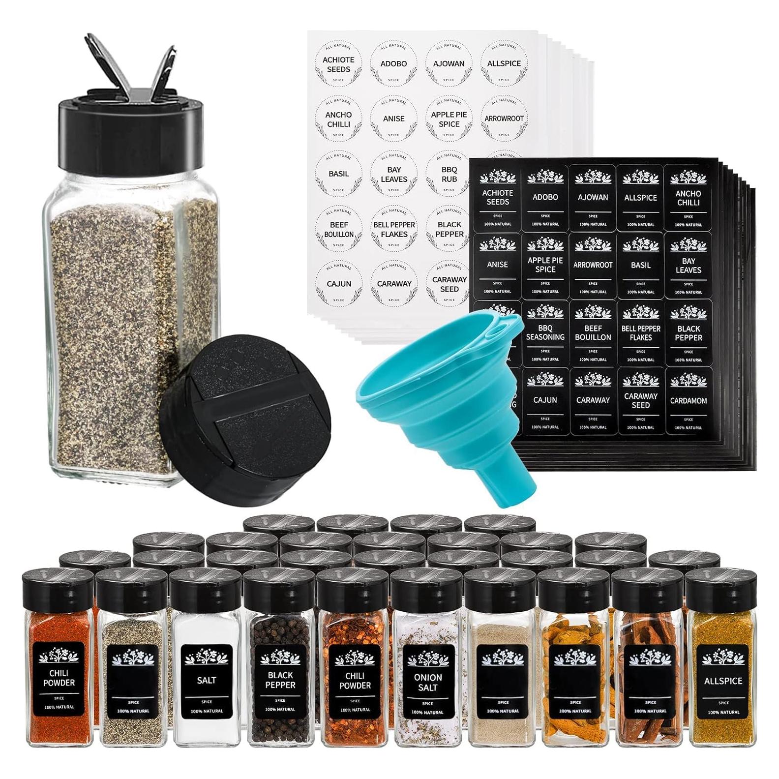 Juego de 30 Tarros de Especias de Vidrio Tebery 4oz Cuadrados