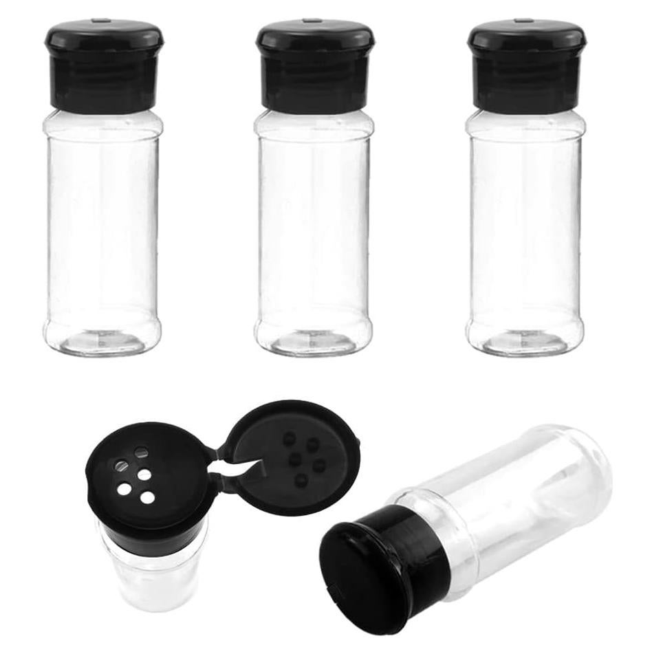 Set de 5 Frascos de Especias Plástico 100 ml con Tapas Negras