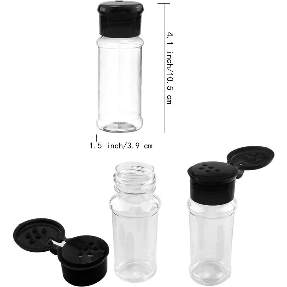 Set de 5 Frascos de Especias Plástico 100 ml con Tapas Negras