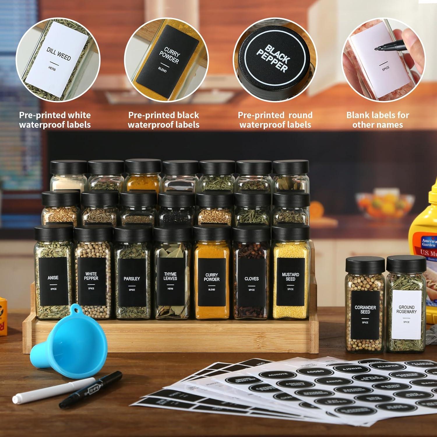 Juego de 36 Tarros de Especias de Vidrio 118ml con Etiquetas