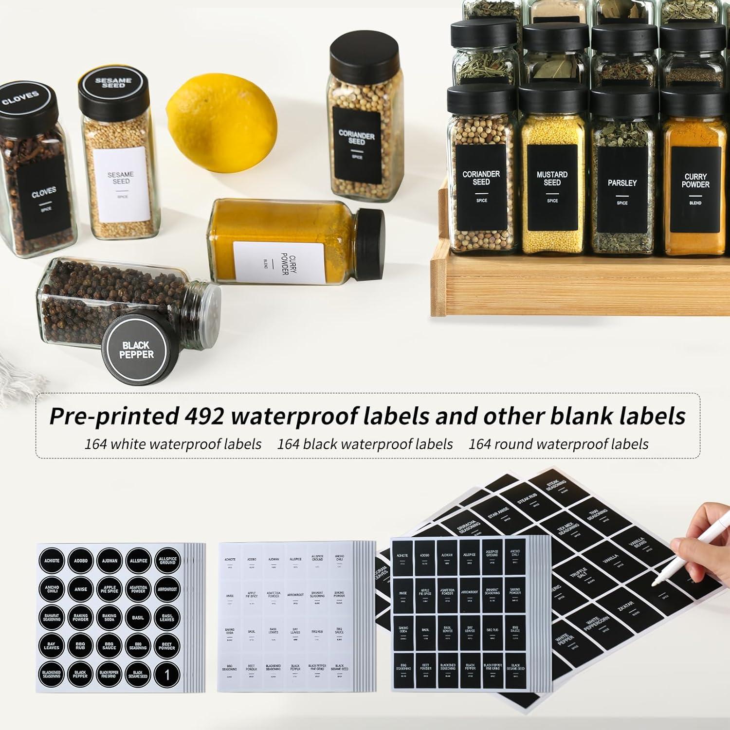 Juego de 36 Tarros de Especias de Vidrio 118ml con Etiquetas