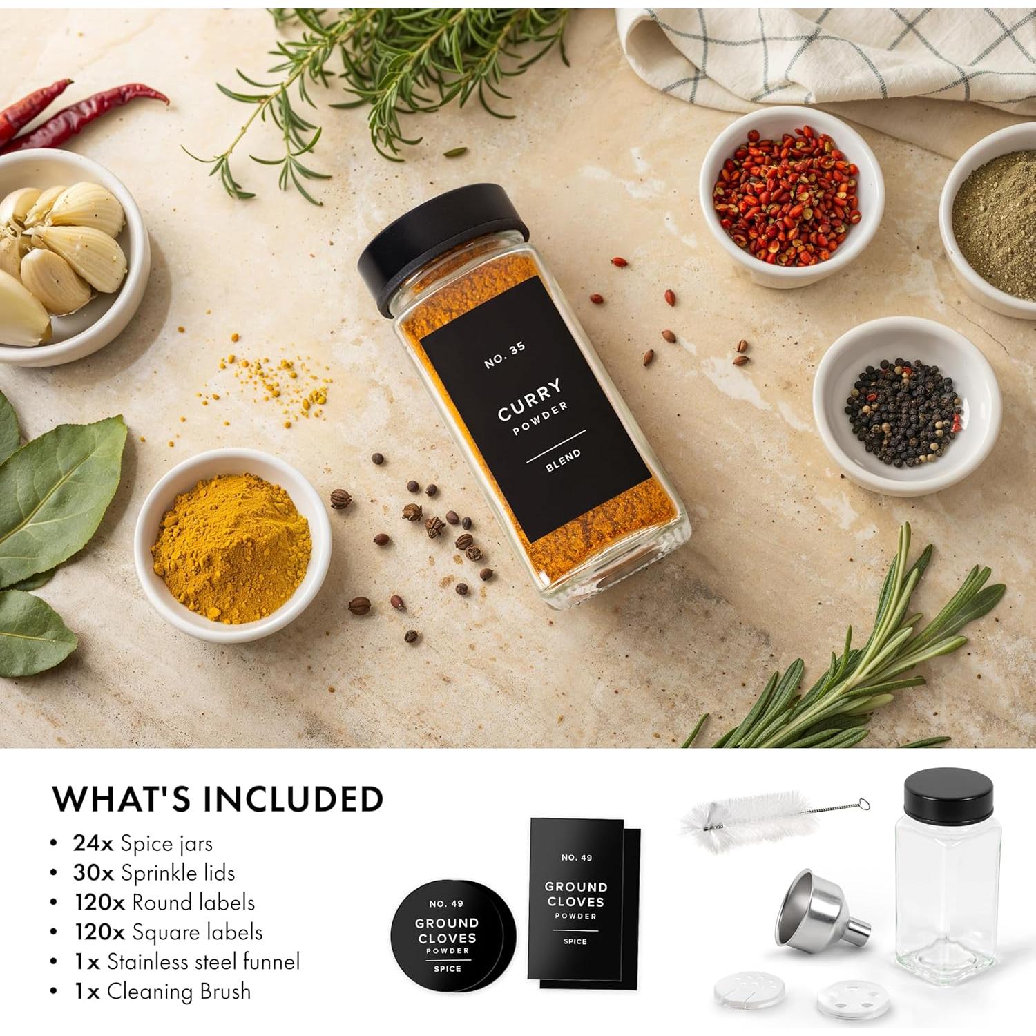 Set de Tarros de Especias EDELHAUS 24x120ml con Etiquetas y Embudo