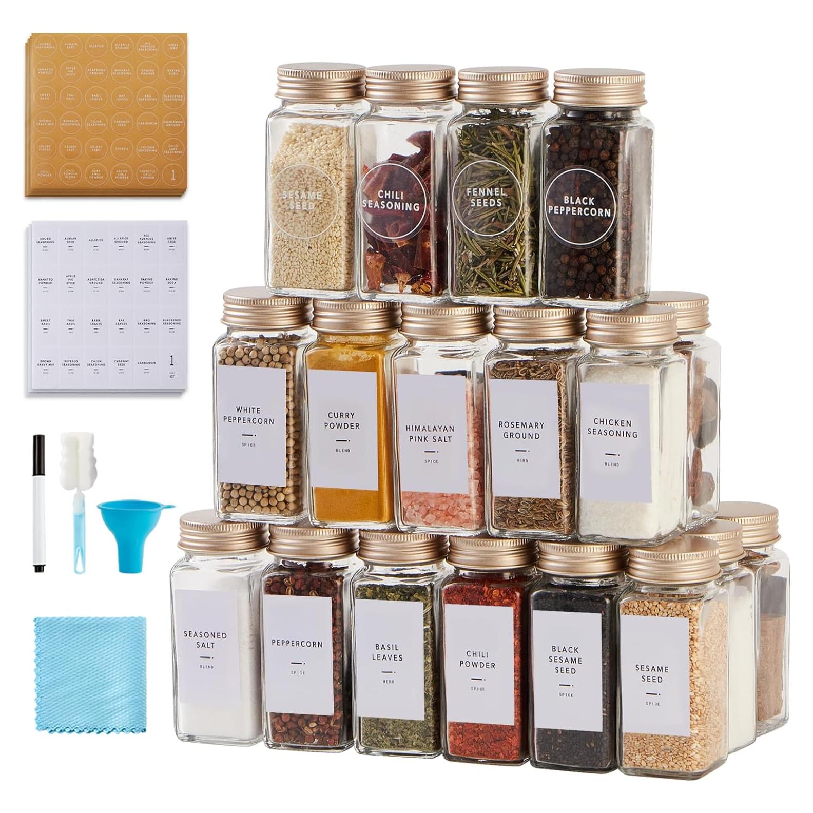 25 Tarros de Especias de Vidrio Skiileor 4oz con Etiquetas